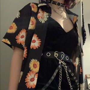 Black daisy button through blouse